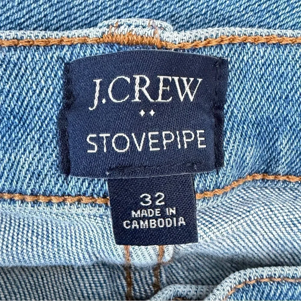 J. CREW Stovepipe Jeans Straight High Waist Blue Signature Stretch + Denim Sz 32
